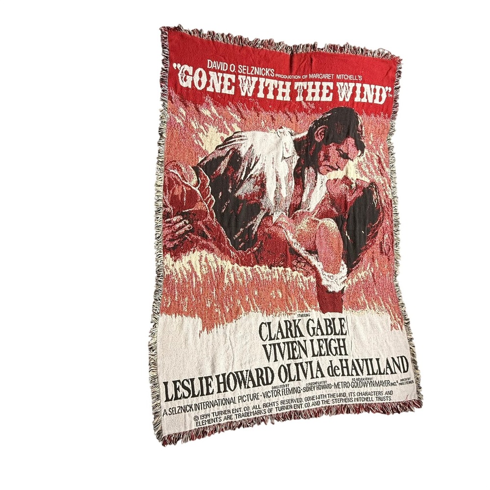 Vintage 1994 Gone With The Wind Woven Tapestry Throw Blanket Movie Poster Art